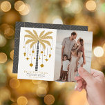 Deck the Palms Golden Palm Tree Christmas Photo Holiday Card<br><div class="desc">This minimalist chic "Deck the Palms" Christmas holiday photo card features a palm tree in faux gold with Christmas holiday ornaments. The reverse side features a dark grey background with geometric patterns. Personalise it for your needs. You can find matching products at my store.</div>