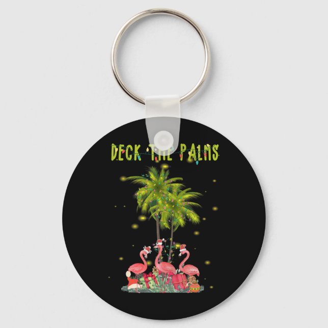 Deck The Palms Hawaiian Christmas Lights Palm Flam Key Ring (Front)