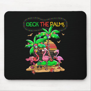 Deck The Palms Merry Flamingo Christmas Palm Tree Mouse Pad