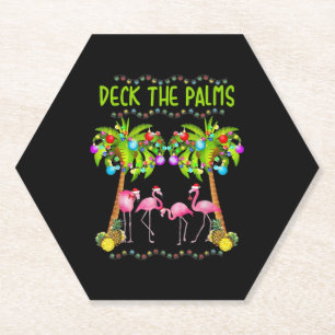 Deck the Palms Merry Flamingo Christmas tee funny Paper Coaster