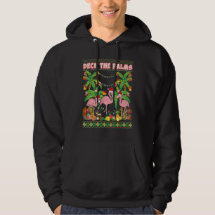 Deck The Palms Merry Flamingo Christmas Ugly Sweat Hoodie