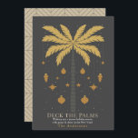 Deck the Palms Palm Tree Ornament Grey Christmas Holiday Card<br><div class="desc">This minimalist chic "Deck the Palms" Christmas holiday card features a palm tree in faux gold with Christmas holiday ornaments on a dark grey background. The reverse side features a dark grey background with geometric patterns. Personalise it for your needs. You can find matching products at my store.</div>