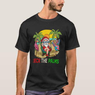 Deck The Palms Santa Sunglasses Flamingos Singing T-Shirt
