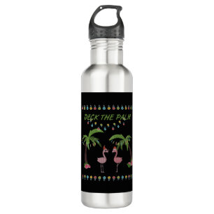Deck The Palms Shirt - Flamingo Xmas Shirt 710 Ml Water Bottle
