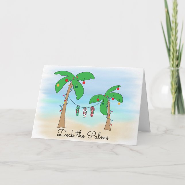 Deck the Palms Tropical Beach Christmas Holiday Card (Front)