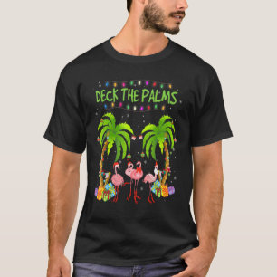 Deck The Palms Tropical Christmas Pink Flamingos P T-Shirt