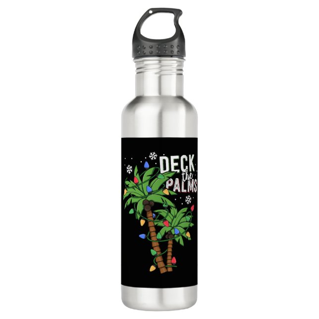 Deck The Palms Tropical Hawaii Christmas Palm 710 Ml Water Bottle (Front)
