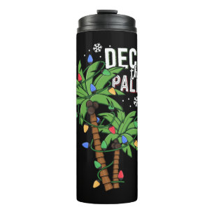 Deck The Palms Tropical Hawaii Christmas Palm Thermal Tumbler