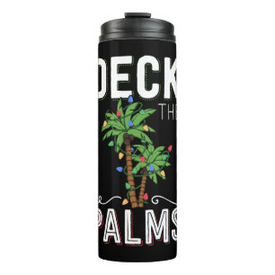 Deck The Palms Tropical Hawaii Christmas Palm  Thermal Tumbler