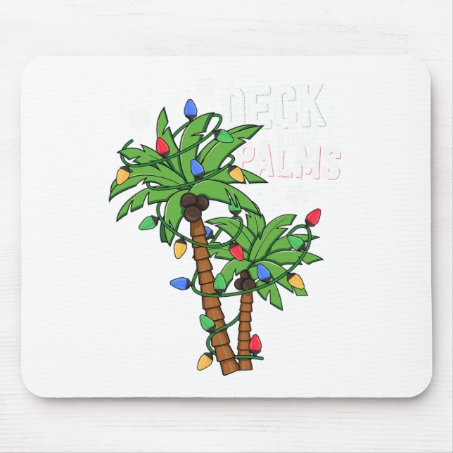 Deck The Palms Tropical Hawaii Christmas Palm Tree Mouse Pad (Front)
