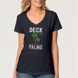 Deck The Palms Tropical Hawaii Christmas Palm Tree T-Shirt