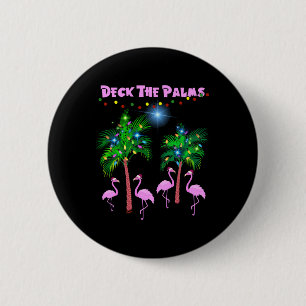 Deck The Palms Tropical Pink Flamingos Palm Tree 6 Cm Round Badge