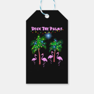 Deck The Palms Tropical Pink Flamingos Palm Tree Gift Tags