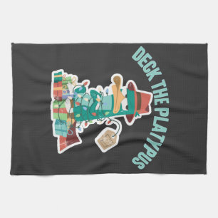 Deck The Platypus Funny Christmas Parody Holiday Tea Towel