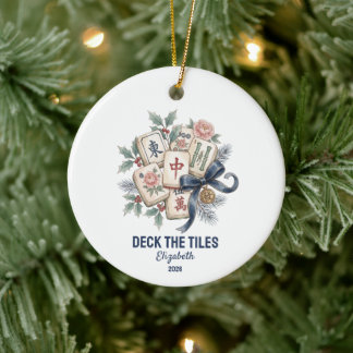 Deck the Tiles Christmas Mahjong Funny Holiday Ceramic Tree Decoration