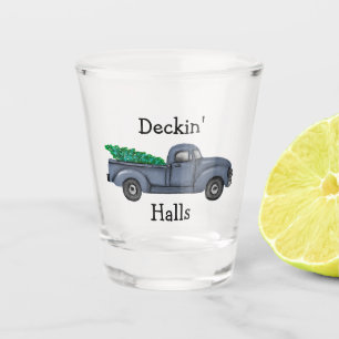 Deckin Halls Blue Christmas Tree Truck Shot Glass