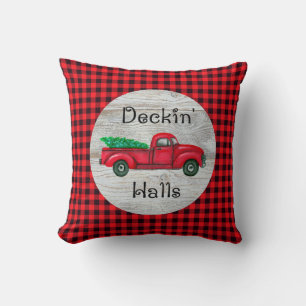 Deckin Halls Red Christmas Tree Truck Pillow