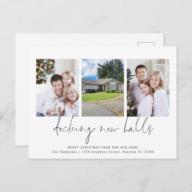 Decking New Halls 3 Photos Moving Christmas Postcard (Front/Back)