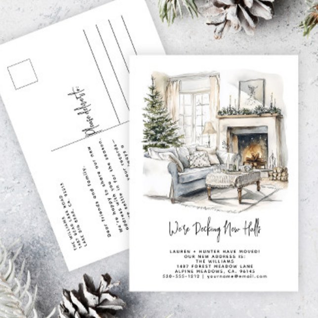 Decking New Halls Elegant Christmas Tree Holiday Announcement Postcard (Creator Uploaded)