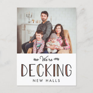 Decking New Halls   Holiday Moving Announcement Postcard