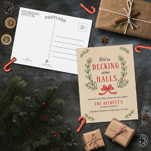 Decking New Halls   Rustic Kraft Wreath Holiday Announcement Postcard