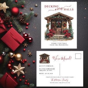 Decking New Halls Rustic New Home Christmas Moving Announcement Postcard
