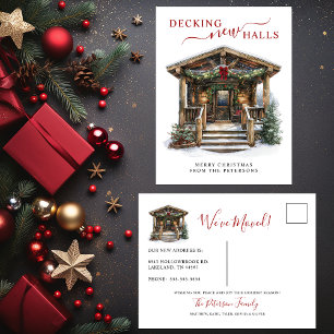 Decking New Halls Rustic New Home Christmas Moving Announcement Postcard