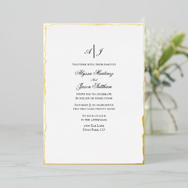Deckle Edge Foil Wedding Invitation (Standing Front)
