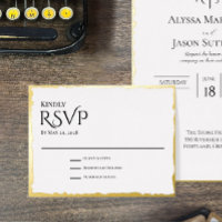 Deckle Edge Gold Foil RSVP Card