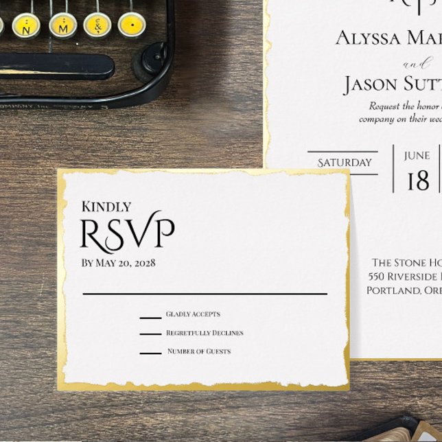 Deckle Edge Gold Foil RSVP Card (Creator Uploaded)