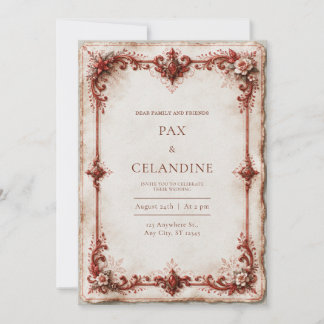 Deckled Crimson Floral Wedding Invitation