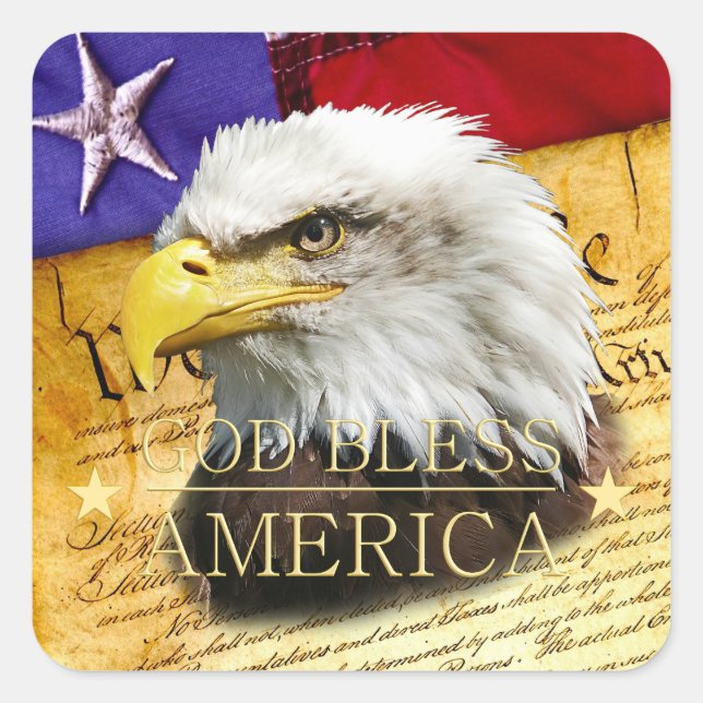 Declaration of Independe, Eagle, God Bless America Square Sticker (Front)