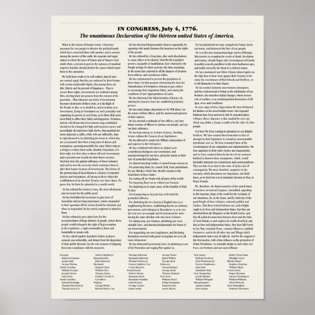 Declaration of Independence. classroom poster (Front)