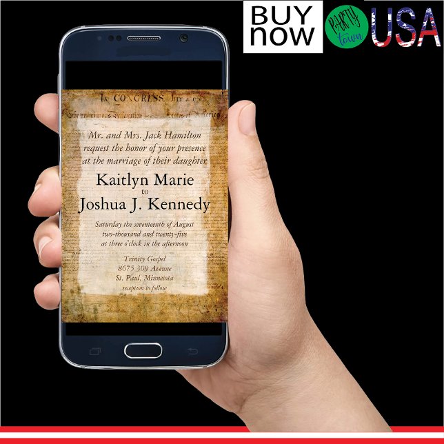 Declaration of Independence 📜 USA Vintage Invitation (Authentic parchment-style design)