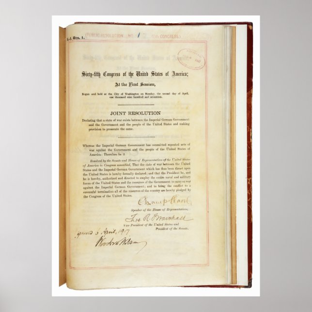 Declaration of War against Germany April 5 1917 Poster (Front)