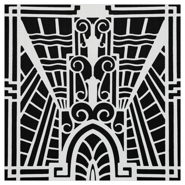 Deco Architectural Pattern, Black and White Fabric (Swatch)