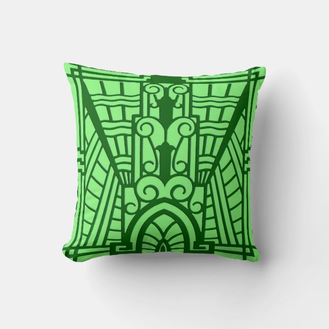 Deco Architectural Pattern, Light Jade Green Cushion (Front)