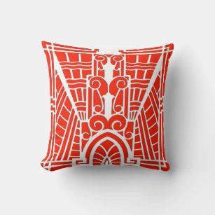 Deco Architectural Pattern, Mandarin Orange Cushion