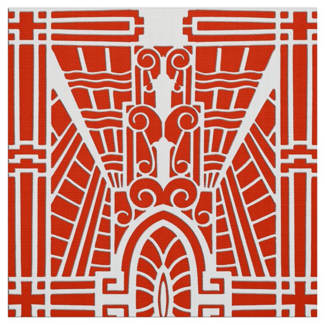 Deco Architectural Pattern, Mandarin Orange Fabric (Swatch)