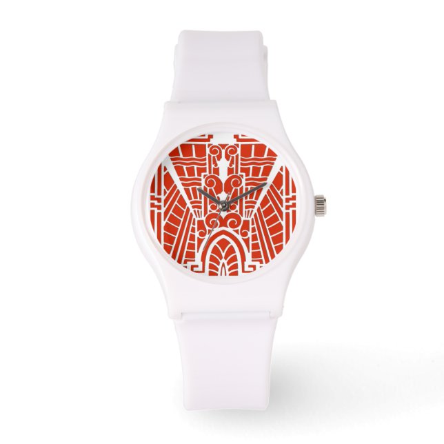 Deco Architectural Pattern, Mandarin Orange Watch (Front)