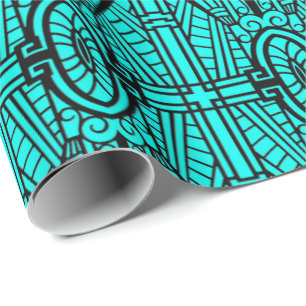 Deco Architectural Pattern, Turquoise and Black Wrapping Paper