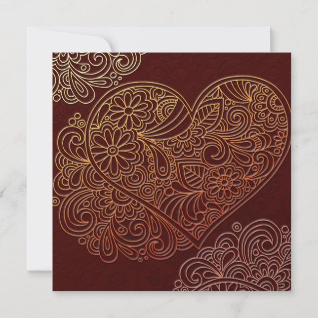 Deco Art Brown Heart Wedding Invitation (Front)