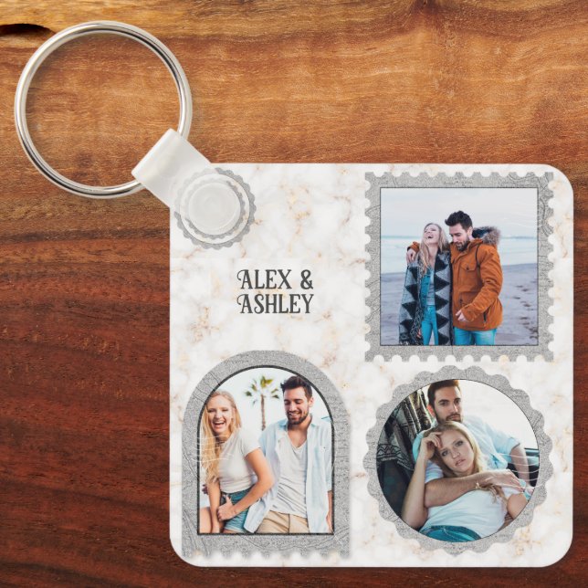 Deco Art Modern Customized Photo Name Key Ring (Front)