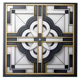  Deco Beautiful Black White Gold  Tile