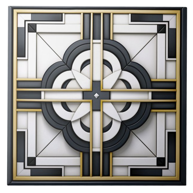  Deco Beautiful Black White Gold  Tile (Front)