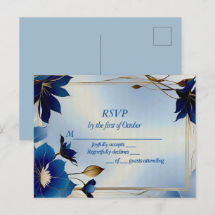 Deco blue flowers wedding RSVP  Postcard