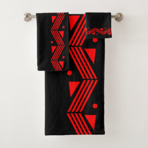 Deco  border in red & black bath towel set