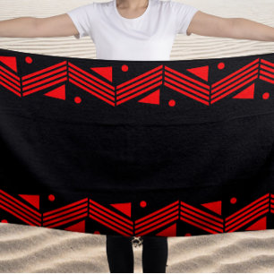 Deco  border in red & black beach towel