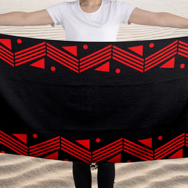 Deco  border in red & black beach towel (Creator Uploaded)