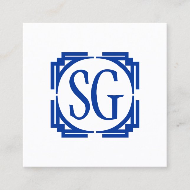 Deco Box - Initials - Navy Blue Square Business Card (Front)